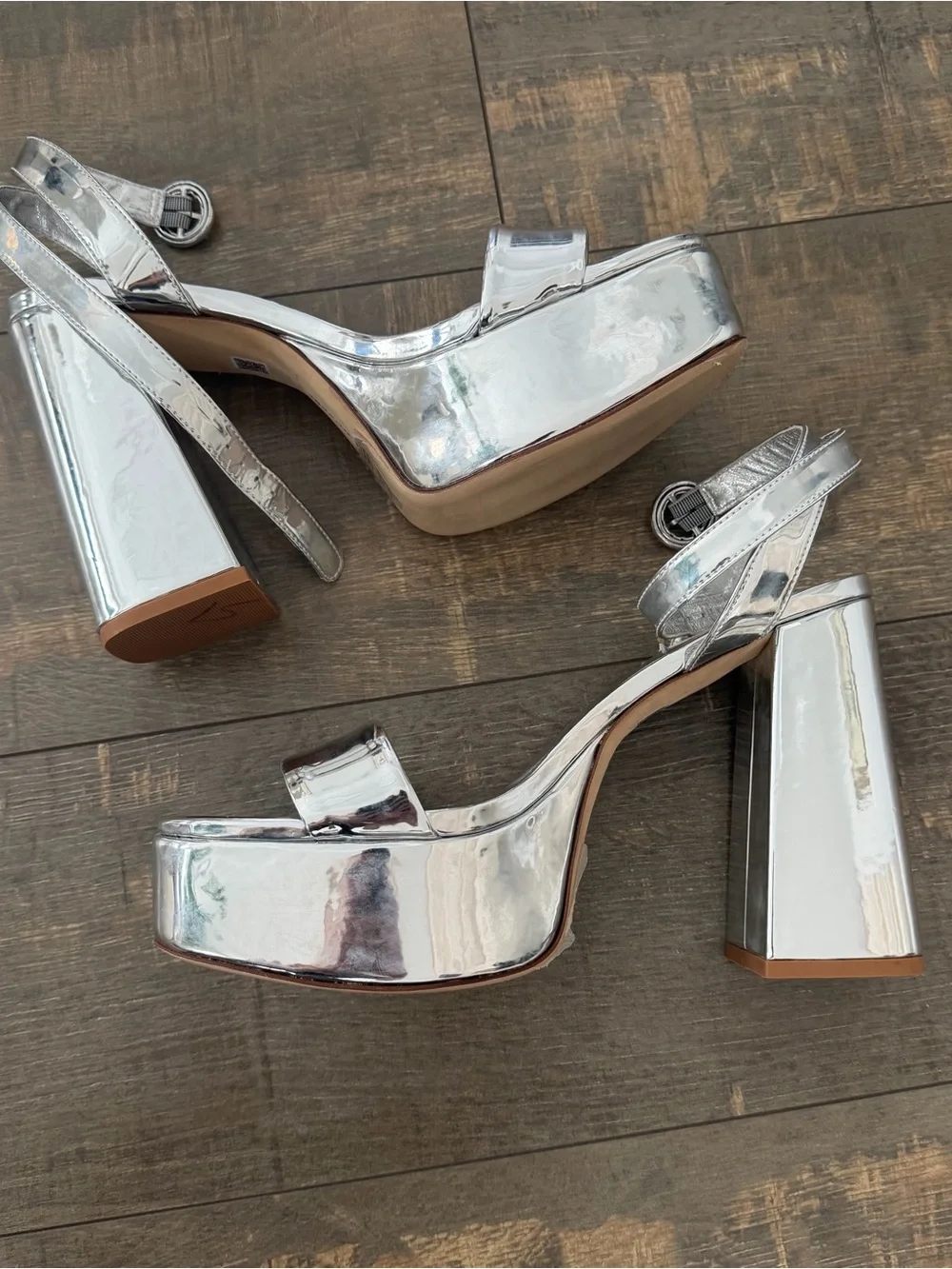 Larroude Silver Metallic Platform Sandals